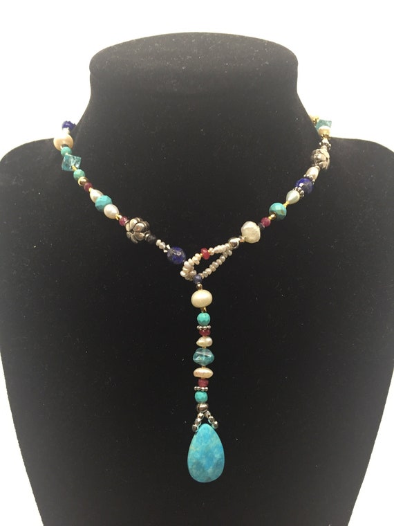 Turquoise Ruby Apatite and Sapphire Lariat - Etsy