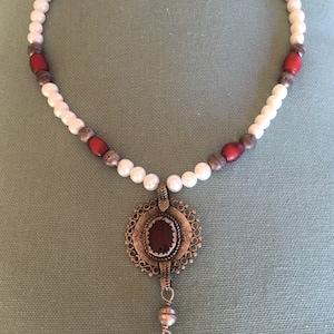 Pearl and Turkmen silver Y-necklace