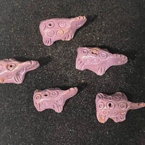 5 Handmade Terracotta Turtle Beads with Purple Glaze