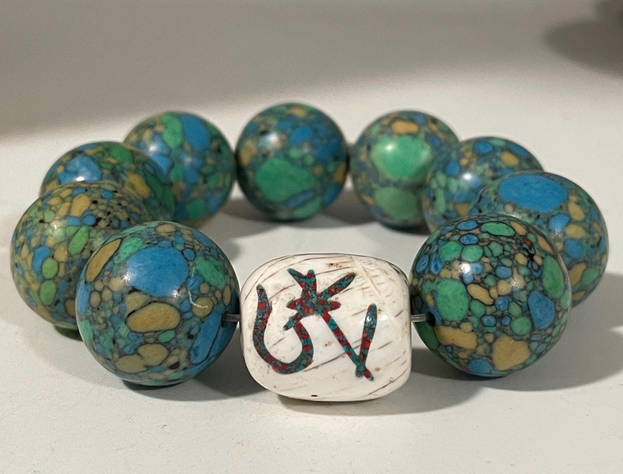 チベットヴィンテージマトリックスターコイズとナガシェルインレイの