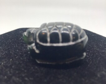 Black Green Jade Turtle Bead, 2 holes