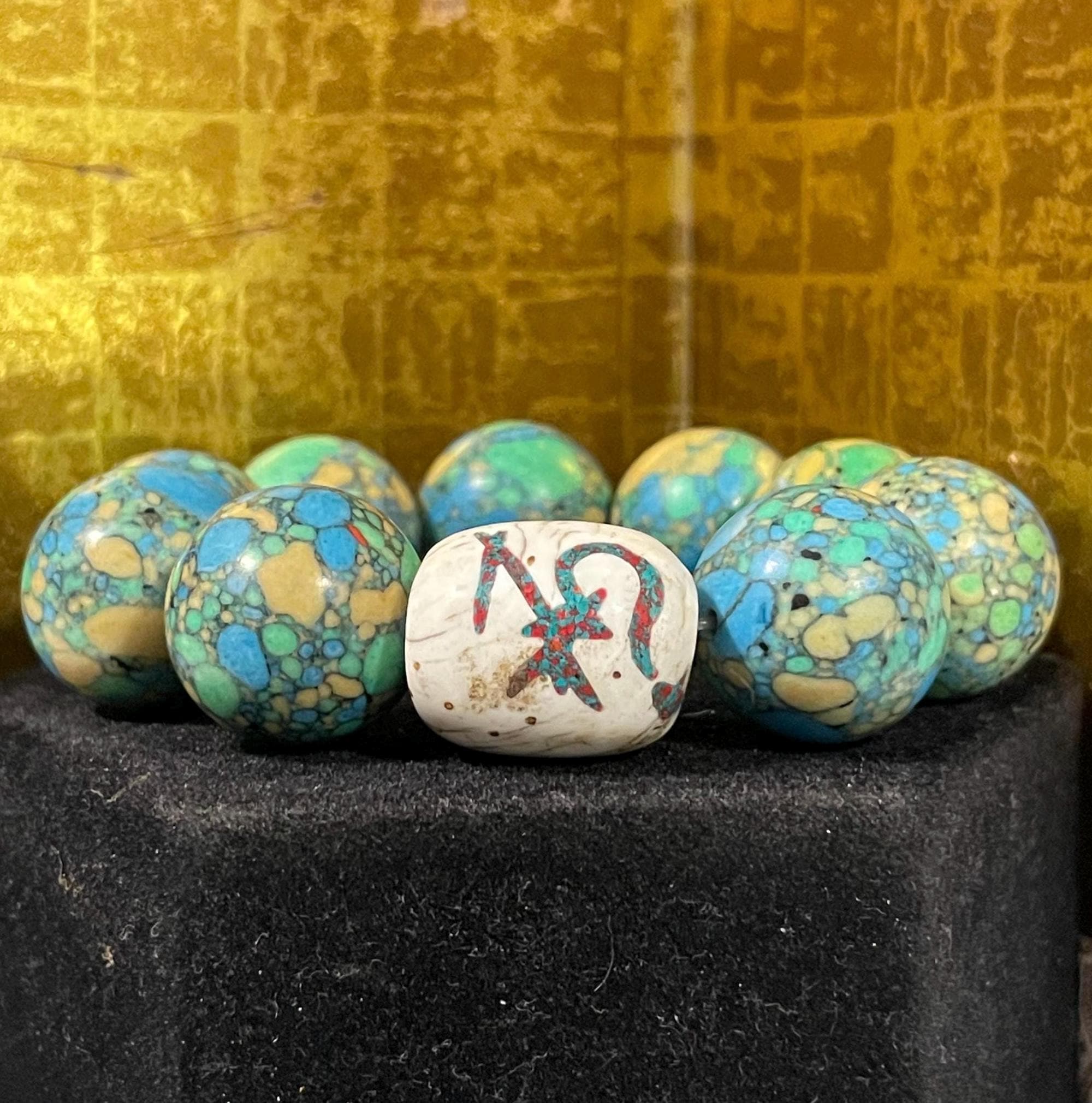 チベットヴィンテージマトリックスターコイズとナガシェルインレイの