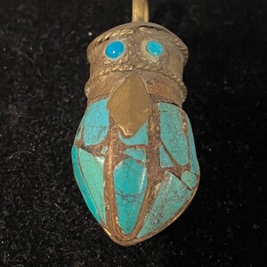 Old Tibetan Turquoise and Brass Inlay Pendant