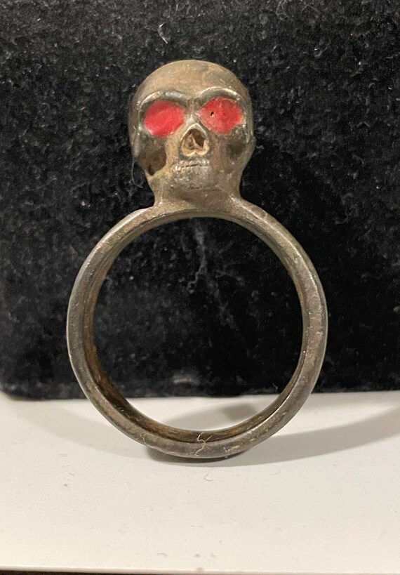 Antique Ukrainian Bronze Skull Ring - image 1