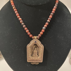 Buddhist Prayer Box and Tibetan Agate Necklace