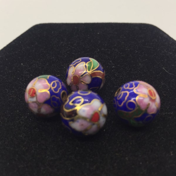 Vintage Chinese Blue Floral Cloisonné Beads