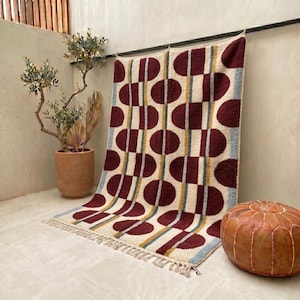 Geometric Wool Rug - Hand Knotted Abstract Circle Pattern - Custom Size | RugInMorocco
