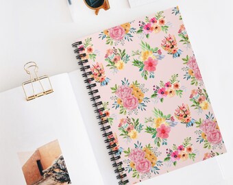 Pink Floral Spiral Notebook - Ruled Line