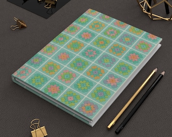 Crochet Granny Square Hardcover Journal Matte - Ruled Line, Project Tracker, Stationary, Gift for Crocheter