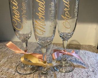Bridal party champagne flutes wedding flutes glasses toast flutes thank you gift bachelorettes party bride tribe flutes personalized flutes
