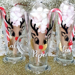 Hot chocolate reindeer sets, personalized hot coco sets, reindeer cups