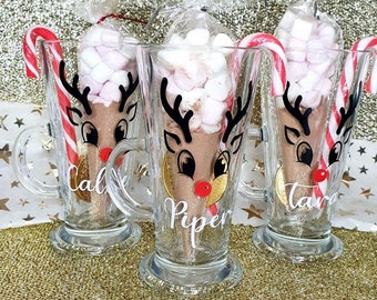 Hot chocolate reindeer sets, personalized hot coco sets, reindeer cups