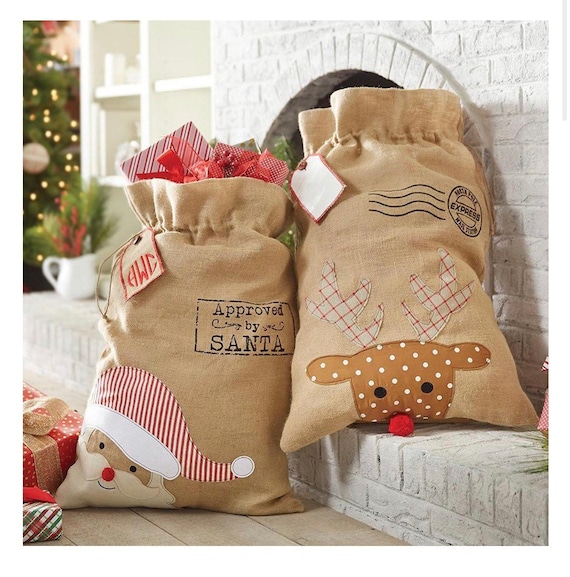Santa sacks, reindeer sacks, Christmas presents sack, personalized sacks Santa Sack Personalized, Christmas Bags Burlap Santa Gift Bag