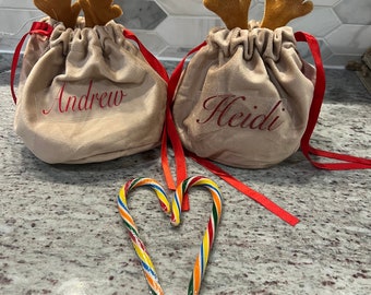 Personalised Christmas Treat Bags, Personalised Reindeer Bags, Reindeer Bag, Velvet Reindeer Treat Bag,Christmas gifts for kids