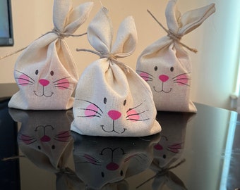 Easter bunny treat bags, Easter treats, bunny face treats, Easter egg treats, Easter bag treats, bunny face bags