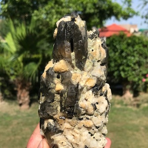 Natural Smoky Quartz crystals with Black Tourmaline Crystal Feldspar Specimen (P15)