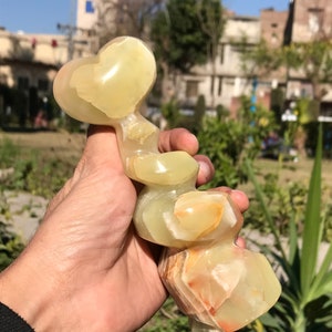 Top Quality Beautiful Green Onyx Heart Shape Flame / Hand Crafted/ Banded Calcite  (P16)