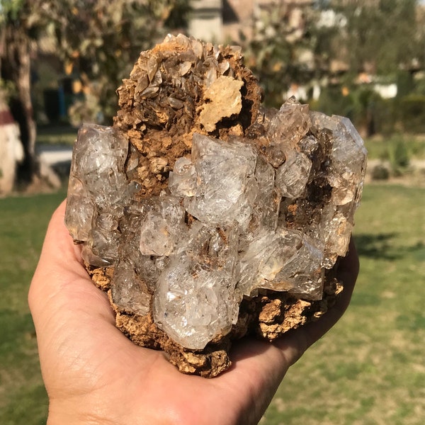 Terminated Window Quartz / Skeletal / Fenster Quartz Crystals With Calcite Combine Specimen  (B)