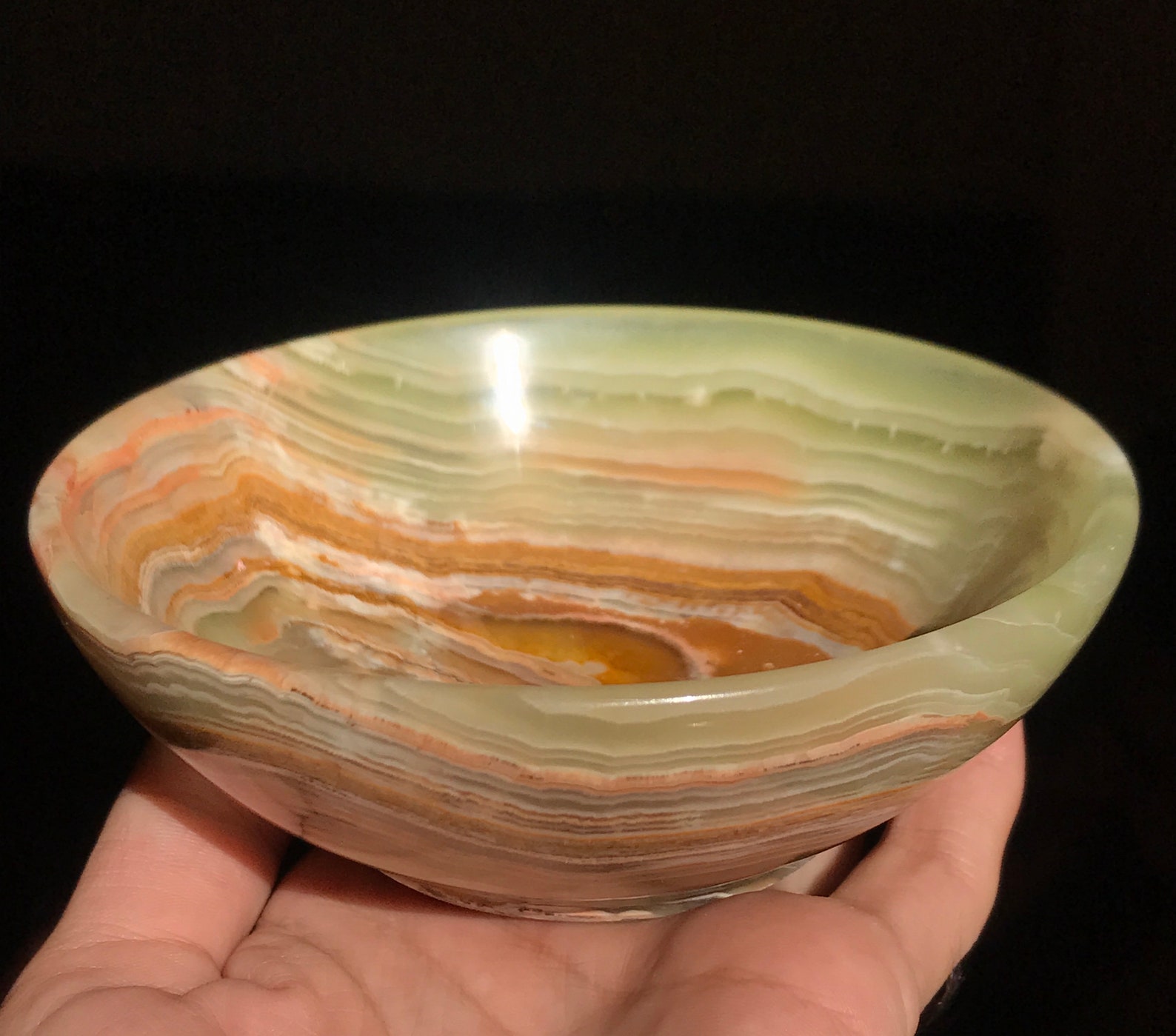 Green Onyx Bowl Banded Onyx Dish Hand Crafted Stone Bowl Etsy