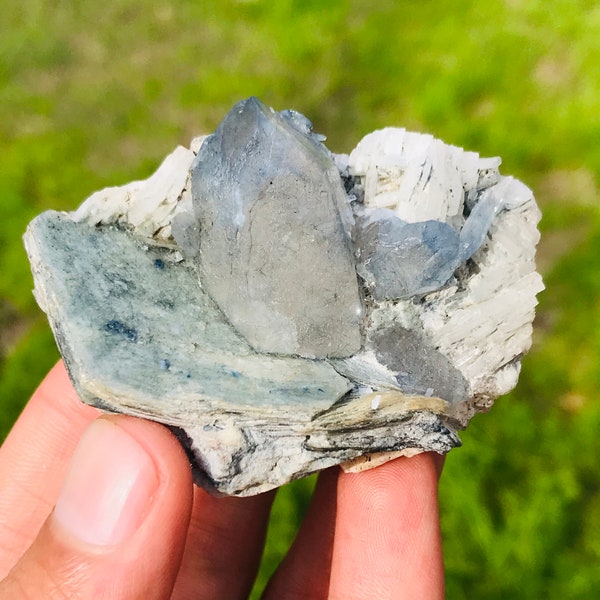 Rare Blue Quartz Terminated Crystal With Muscovite From Afghanistan ( Quartz crystal Has Some Rare Blue Inclusions)  (00)