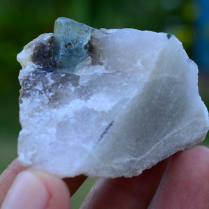 Natural Terminated Blue Aquamarine Crystal with White Feldspar Specimen  (P15)