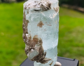 Blue Aquamarine Crystal with Muscovite, Nagar Valley Mineral Specimen