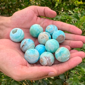 Top Quality Blue Aragonite Mini Sphere / 11 Pieces Deal Aragonite / Smithsonite Ball Hand Polish Stone (P18)