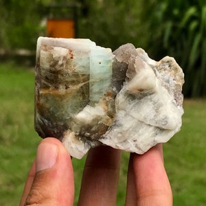 Gemmy Blue Aquamarine Crystal with Feldspar Combined Specimen  (06)