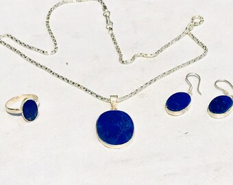 Silverly 925 Sterling Silver Simulated Blue Lapis Lazuli Jewelry Set - Necklace & Earrings, 18 Inch, Gift Boxed