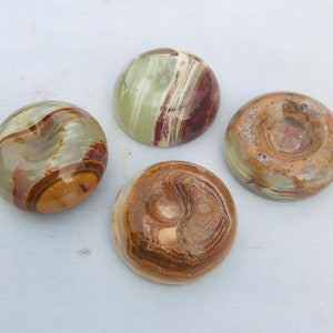 4 Pieces Green Onyx Sphere Stand , Hand Made/ Sphere Stand Banded Onyx  (S11)