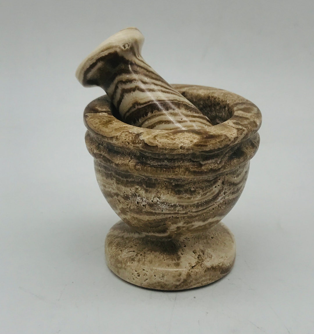 Chocolate Calcite Mortar and Pestle / Hand Crafted Chocolate Calcite Home Decor Mortar & Pestle