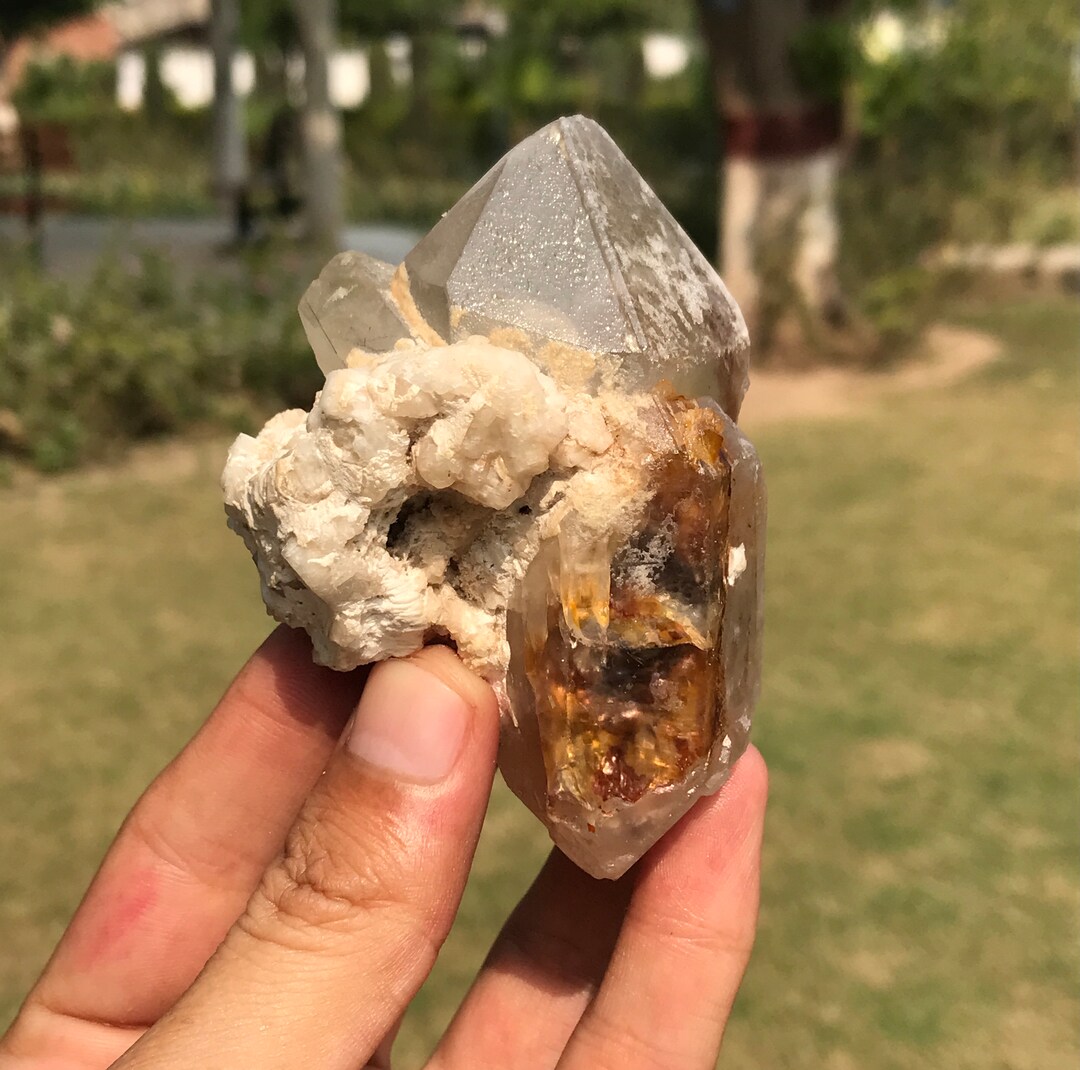 両端ルチルクォーツクリスタル、スモーキークォーツクラスター (s1