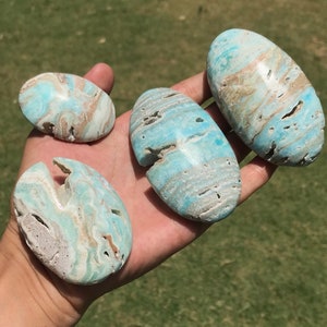 Blue Aragonite Palm Stone, Polished Healing Crystal