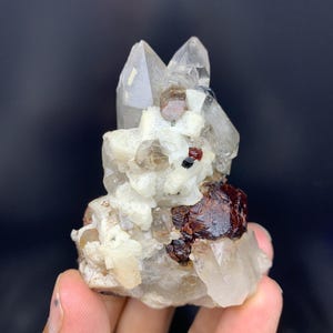 Etched Red Spessartine Garnet Crystal Having Rare & Unique Patterns With Quartz / Tourmaline, Albite Combine Specimen Skardu Pakistan N-9