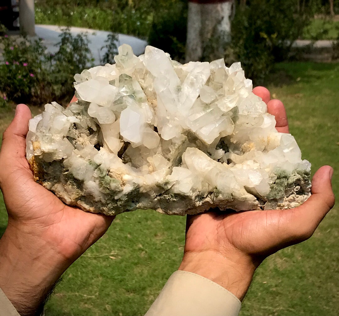 Giant Cluster of Clear Quartz Crystals With Chlorine/ Chlorite
