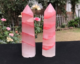 2 Pieces White Calcite Point/Tower, Dyed With Red Color # Color Shape . Office , Home , Office , Table Decoration Tower (P9)