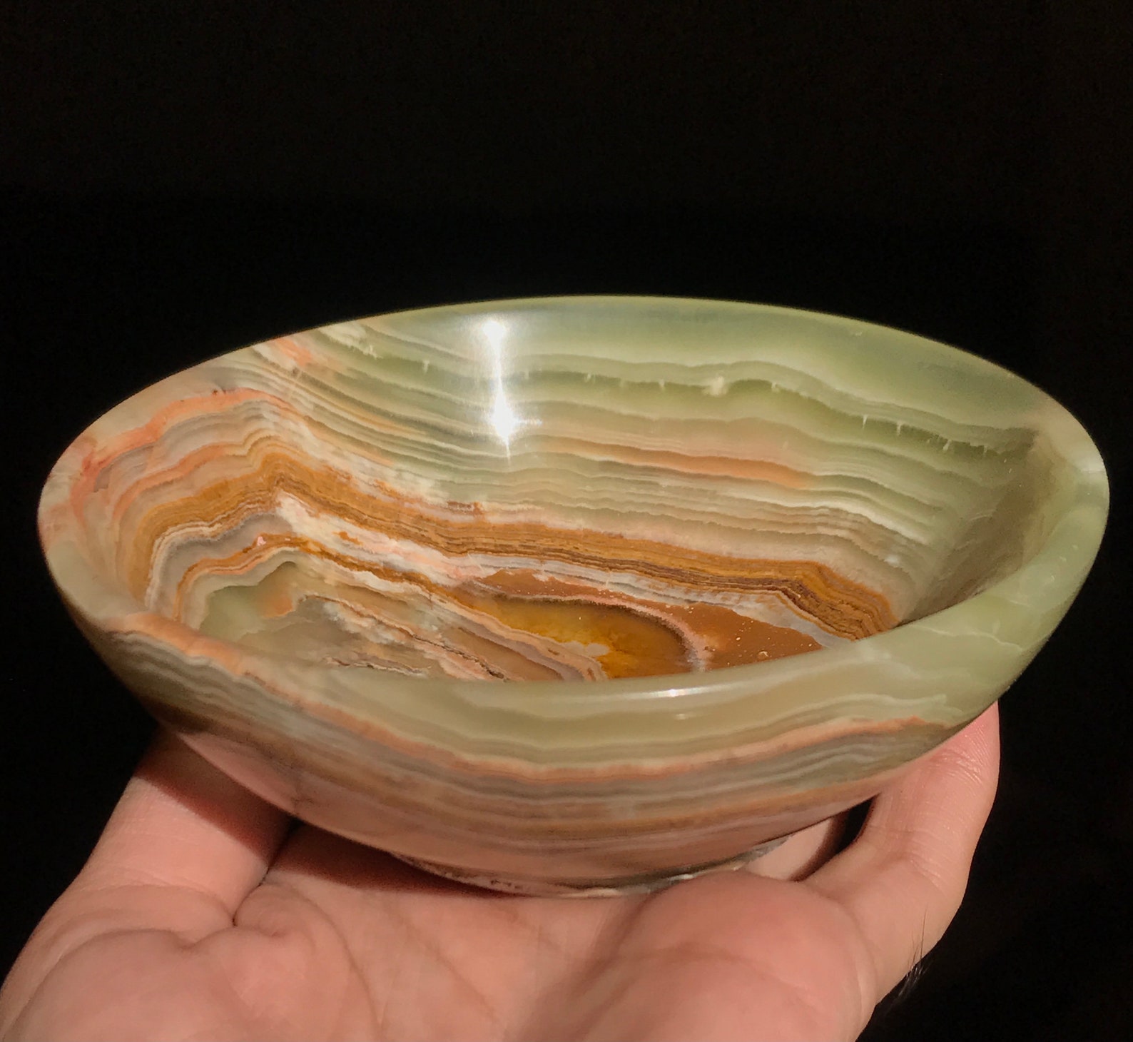 Green Onyx Bowl Banded Onyx Dish Hand Crafted Stone Bowl Etsy