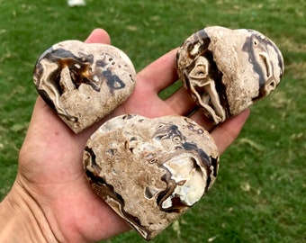 Polished Chocolate Calcite Hearts, Set of 3