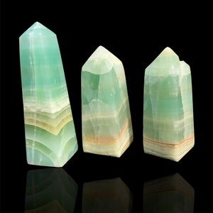 Top Quality 3 Pieces Green Pistachio Calcite Towers / Hand Polish , Decoration  (S5)