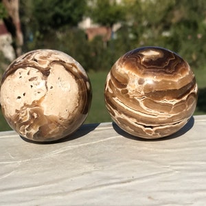 2 Pieces Top Quality Brown Chocolate Calcite Sphere’s . Hand crafted  (S7)