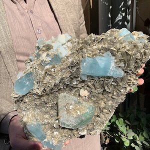14KG Museum Grade Exceptional Terminated Blue Aquamarine Crystals With Octahedron Green Fluorite and Muscovite Combine Specimen From Pk