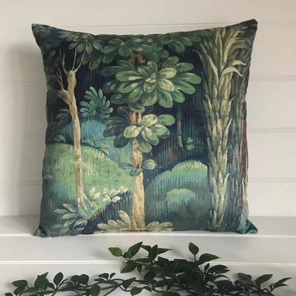 Emerald Green Forbidden Forest Print Velvet Cushion Cover, Cushion in Emerald Green,Plush Velvet Cushion for Living Room or Bedroom