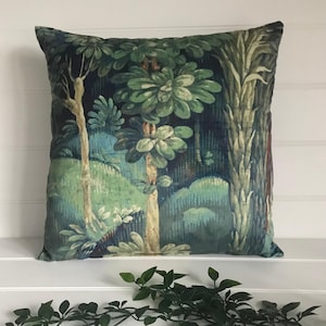 Emerald Green Forbidden Forest Print Velvet Cushion Cover, Cushion in Emerald Green,Plush Velvet Cushion for Living Room or Bedroom