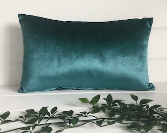 Teal Soft Velvet Bolster Cover for 18” x 12” Cushion,Soft Lumbar Cushion,Velvet Bolster Cushion,Teal Velvet Cushion for Bedroom