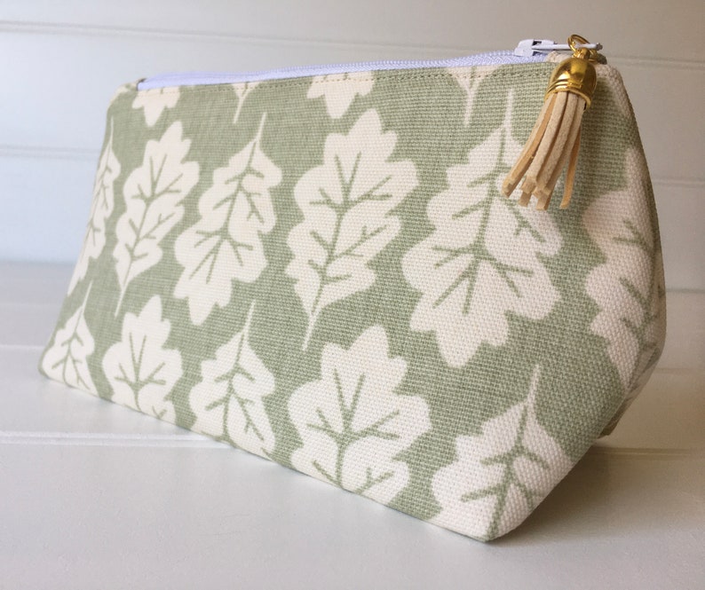 Sage Green Makeup Bag With Cream Oak Leaf Designbeautiful Etsy UK