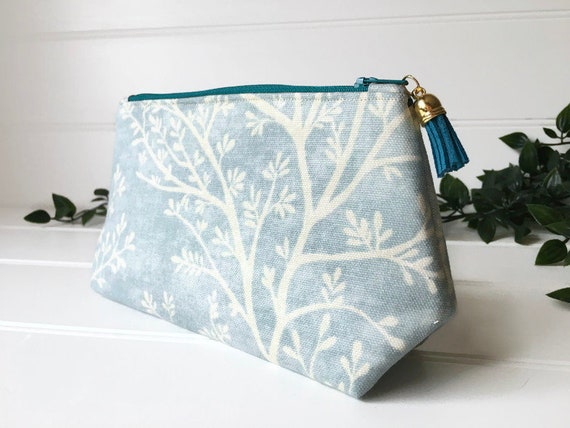 Duck Egg Blue Make up bag with teal zip Spring Tree make up | Etsy