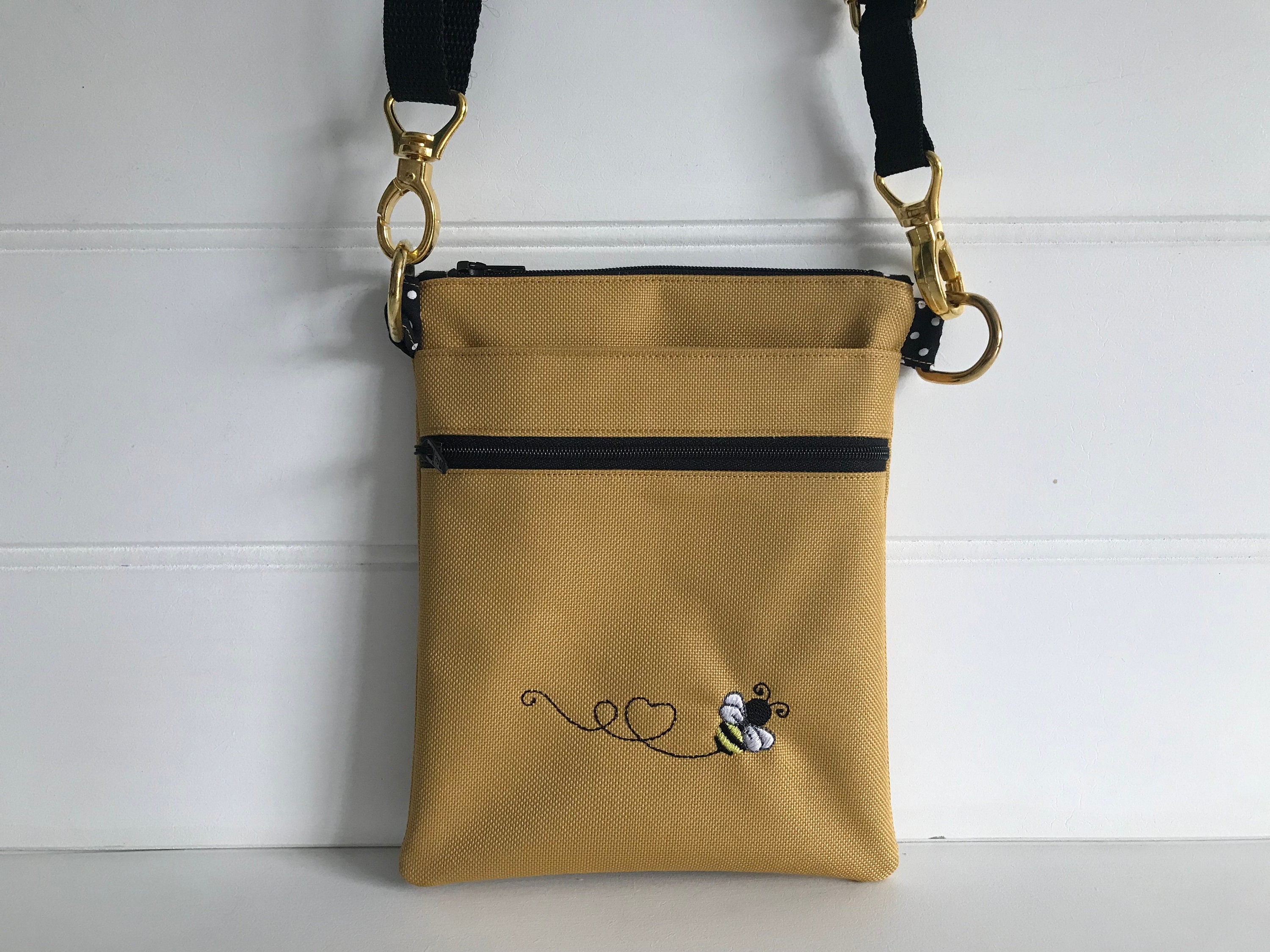 Yellow Embroidered Bumble Bee Cross Body Bag Waterproof Cross Body Bee Bag Ochre Bag for Bee Lovers with Pockets and Adjustable Strap Etsy
