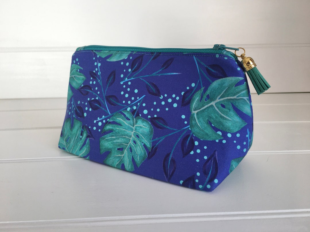 Blue and Green Make up Bag With Monstera Design Turquoise Zip Etsy UK