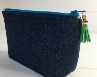 Denim Make-up Bag, Denim cosmetic bag, fabric make up bag, make up pouch, gift for her, gift for mum, Mother’s Day gift,  fabric make up bag