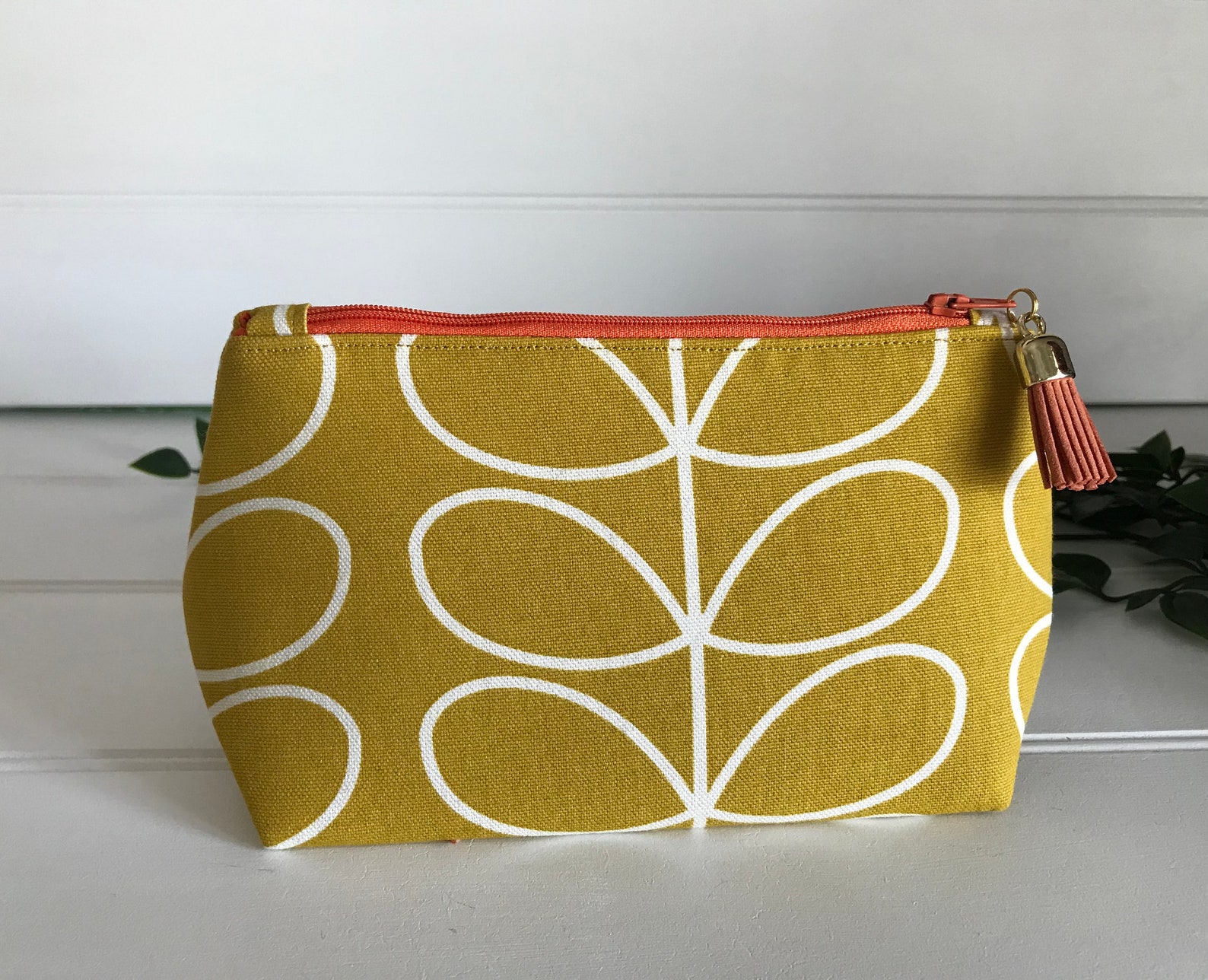 Orla Kiely Make up Bag Ochre Linear Stem Orla Kiely Make Up Etsy
